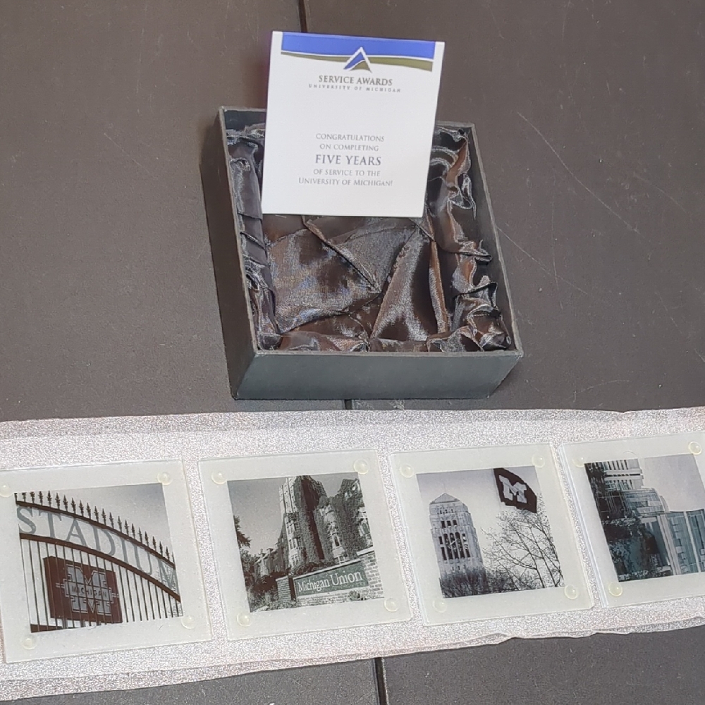 University of Michigan Service Award Box of Glass Coasters
